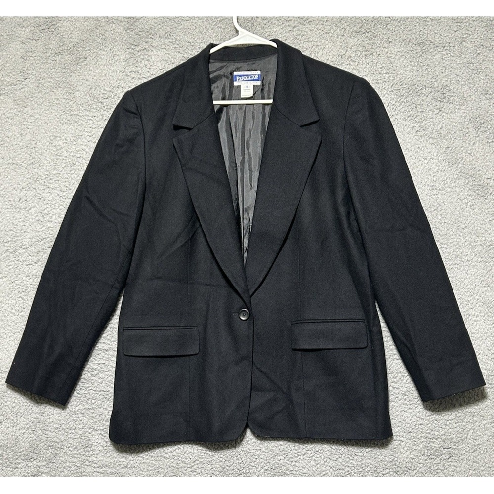 Vintage Pendleton Pure Virgin Wool Blazer Coat Womens Sz 12 Black Lined USA Made